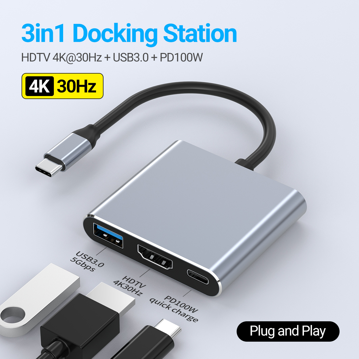 Type C Multiport Adapter - USB C HUB 3-in-1 Type C