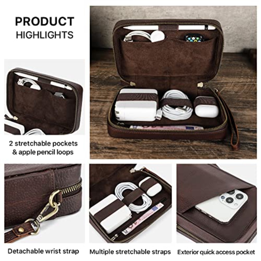 Full Grain Leather Electronic  - Tech Accessories Organizer reseña y precio